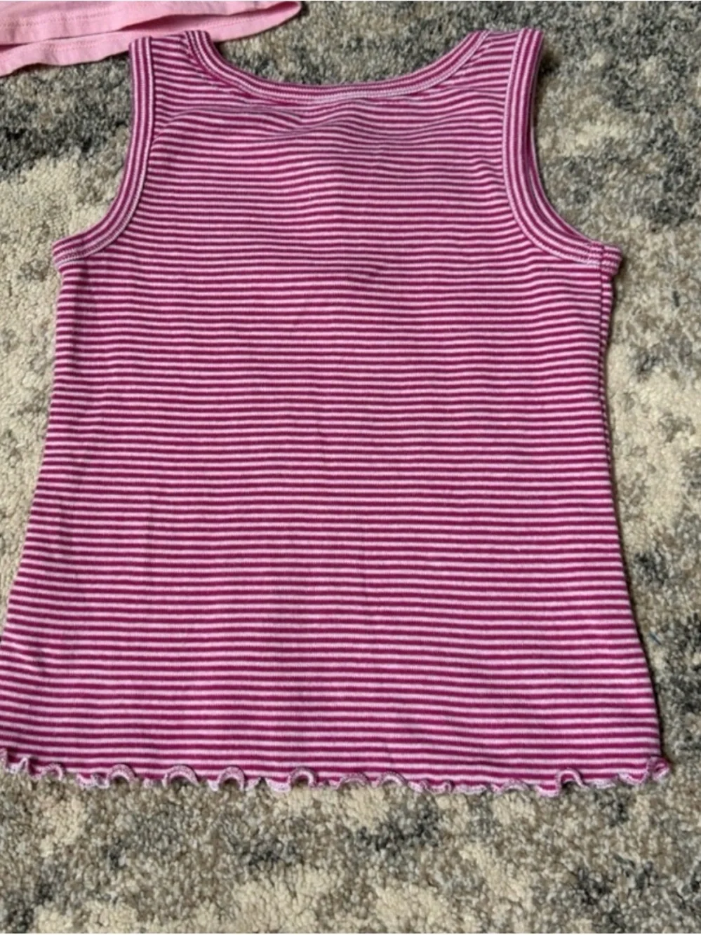 Justice Pink & White Striped Tank Top with Neon Smiley